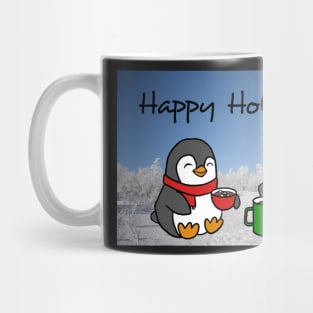 Christmas Penguins Enjoying Hot Cocoa with Christmas Tree Card Mug